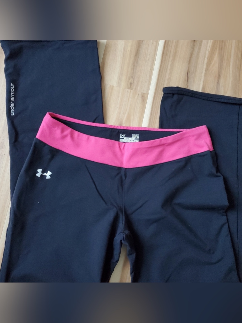 ❤️ Under Armor Medium Black Pink Leggings Yoga Pants Womens Workout Pilates (B3)